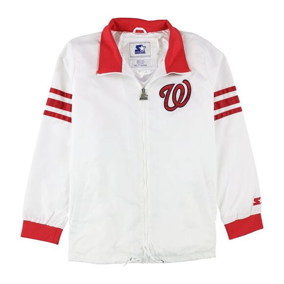 STARTER Mens Washington Nationals Windbreaker Jacket White L DM